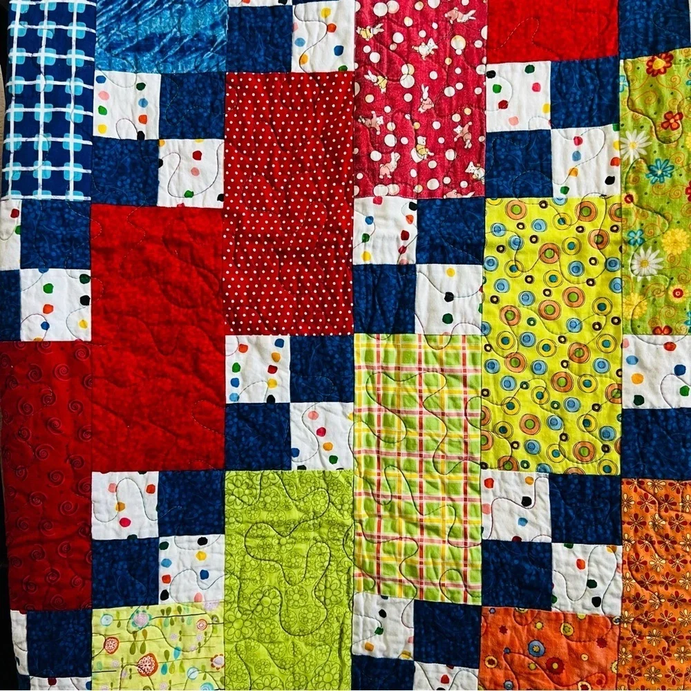 38”x52” Beautiful Handmade Optimistic Quilted Throw.
